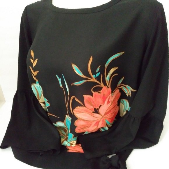 JM Collection Tops - JM Collection Black Floral Blouse 3/4 Sleeve